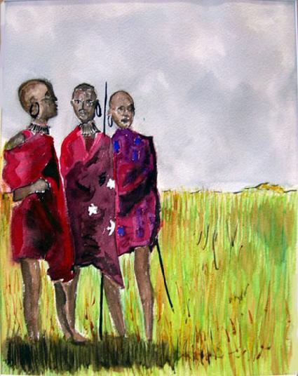 Watercolor Painting on Paper entitled 'Warriors'