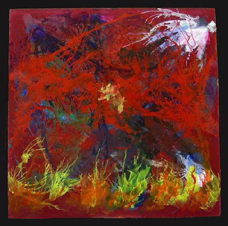 Acrylic Painting on Plexiglas entitled 'Red Aquatic' 16" x 16"