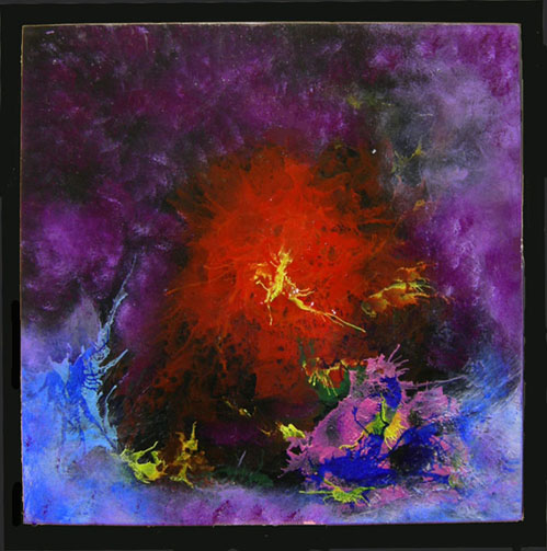 Enamel Painting on Plexiglas entitled 'Firehopper' 16" x 16"
