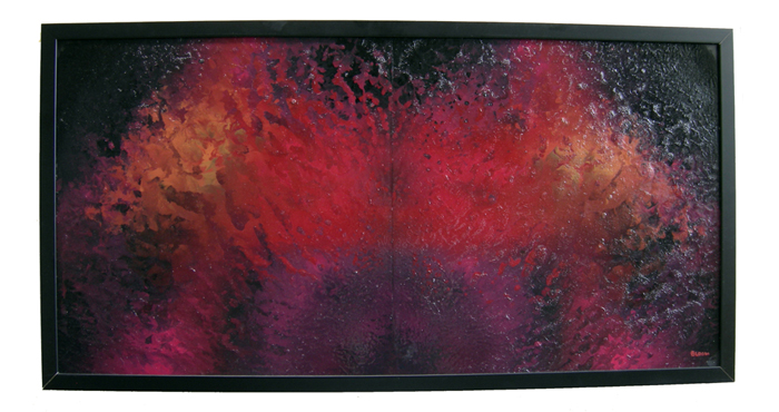 Diptych - Enamel Painting on Plexiglas entitled "Cosmic Diptych' 16" x 32" -Framed