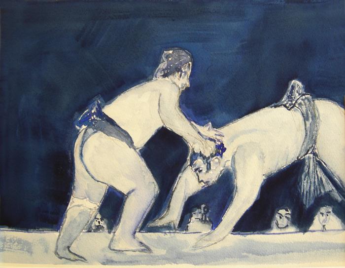 Watercolor Painting on Paper Entitled - Sumo' - 11" x 14"